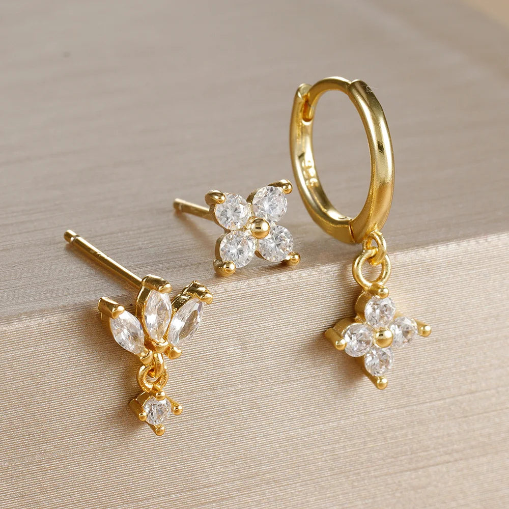 ✨ Lot de 3 boucles d’oreilles pendantes – Zircons et acier inoxydable✨