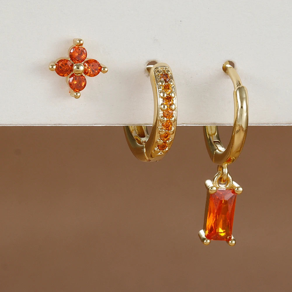 ✨ Lot de 3 boucles d’oreilles pendantes – Zircons et acier inoxydable✨