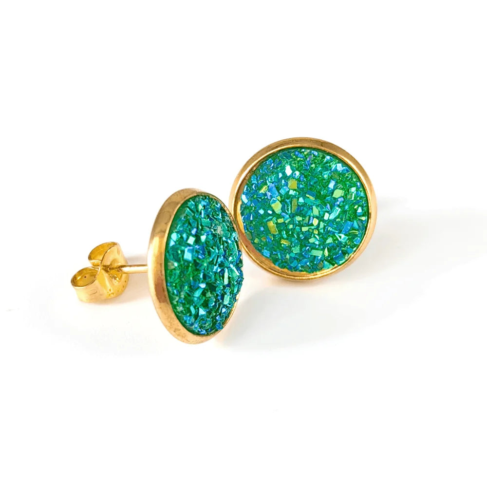 ✨Boucles d’oreilles plaquées or avec pierre druzy artificielle – Acier inoxydable✨