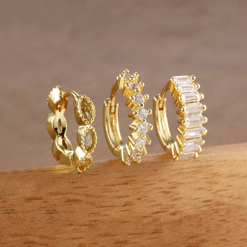 ✨ Lot de 3 boucles d’oreilles en acier inoxydable – Zircon ✨