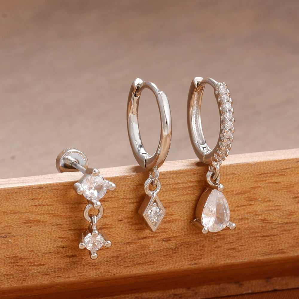 ✨Lot de 3 paires de boucles d’oreilles créoles avec pendentif losange✨