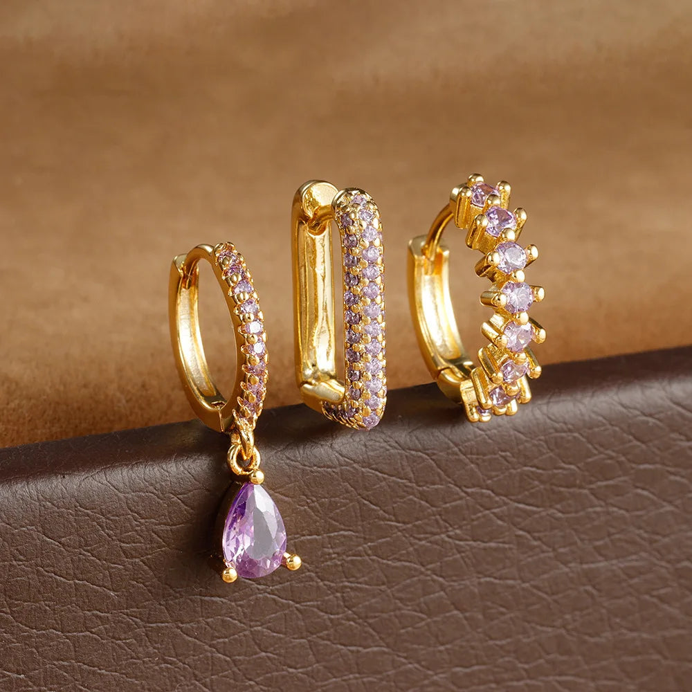 Set de 3 boucles d’oreilles géométriques en forme de U – Style vintage doré