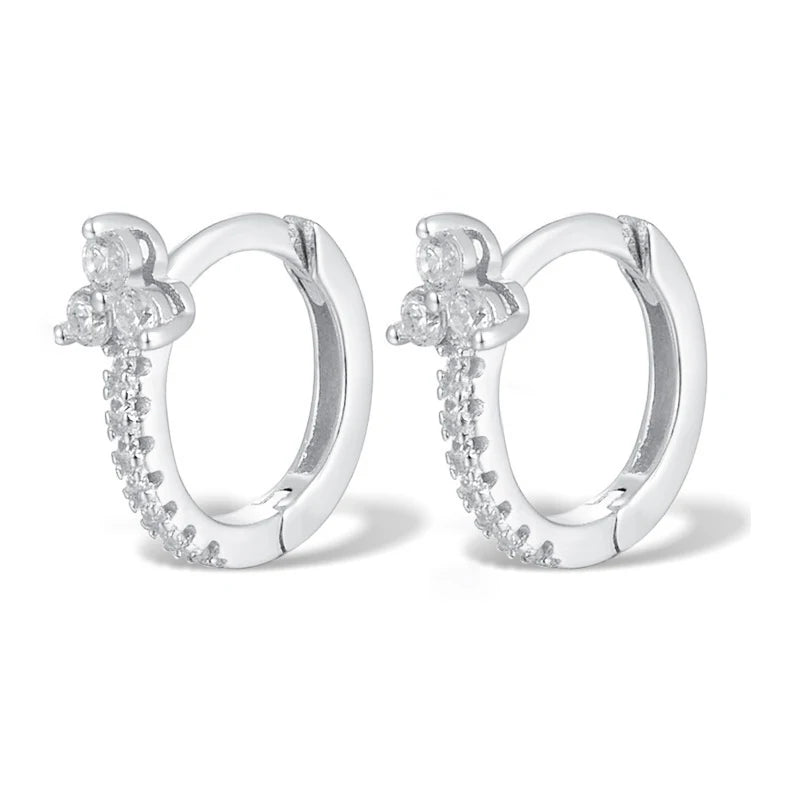 Boucles d’oreilles créoles rondes plaqué or 18K avec fleurs en zircon multicolores
