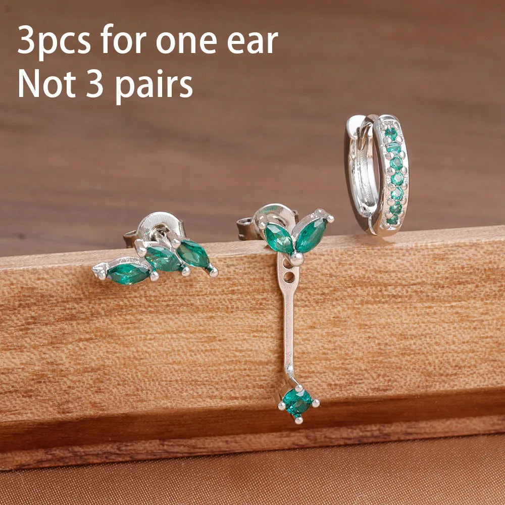 Lot de 3 paires de boucles d’oreilles clous en zircon – Acier inoxydable – Style unique punk rock unisexe