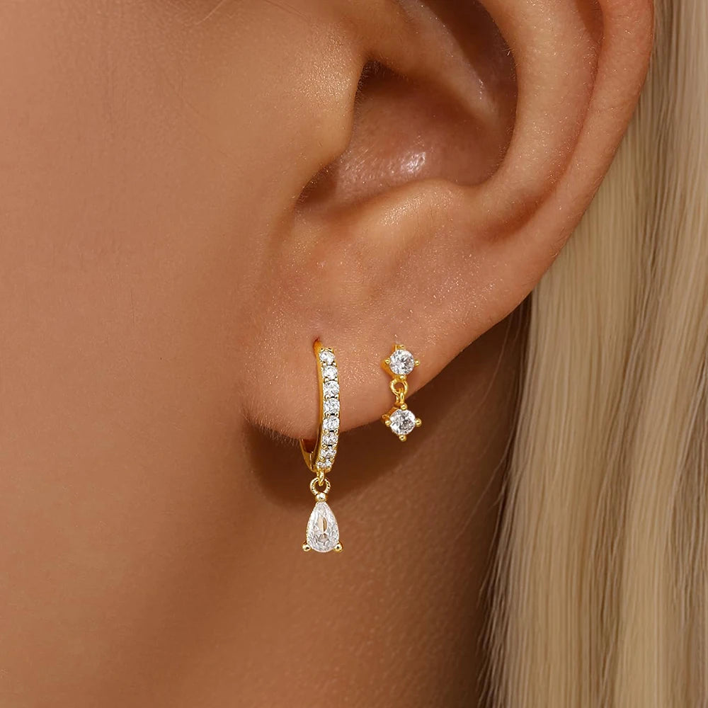 ✨Lot de 3 paires de boucles d’oreilles créoles avec pendentif losange✨