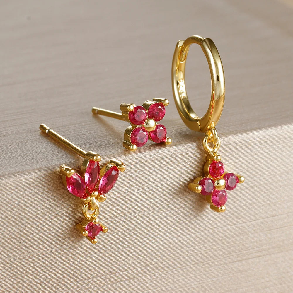 ✨ Lot de 3 boucles d’oreilles pendantes – Zircons et acier inoxydable✨